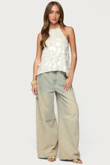 Ellorie Backless Sequin Halter Top