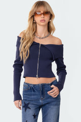 Fold Over Double Zip Knit Top