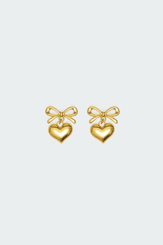 Bow Heart Charm Earrings