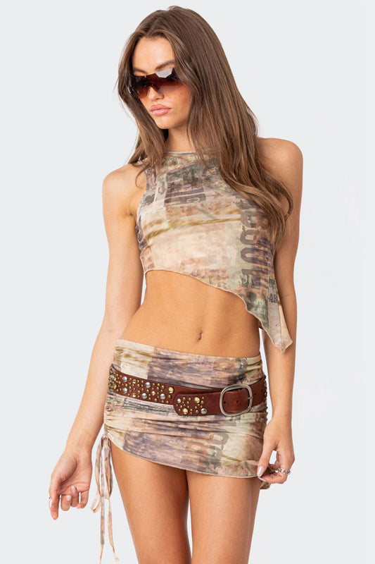 Boa Mesh Asymmetric Printed Top