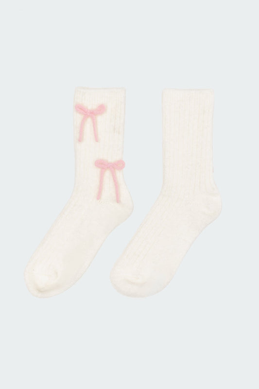 Knit Bow Fuzzy Socks