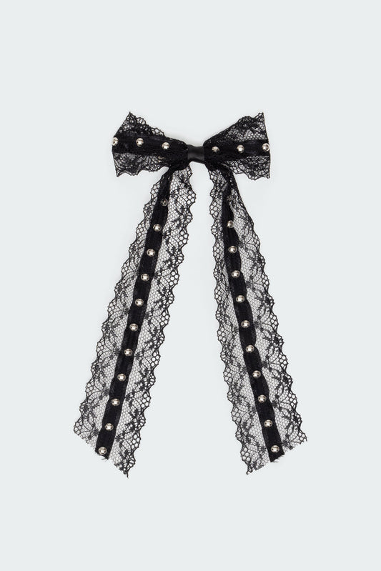Studded Lace Bow Hair Clip