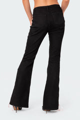 Satin Effect Lace Up Flared Jeans