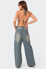 Scoop Neck Open Back Crop Top