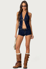 Ciel Split Front Denim Halter Top