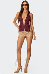 Nikole Split Front Backless Halter Top