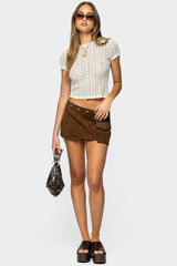 Asymmetric Studded Faux Suede Mini Skort