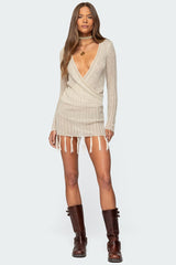 Tassel Knit Wrap Mini Dress