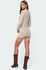 Tassel Knit Wrap Mini Dress