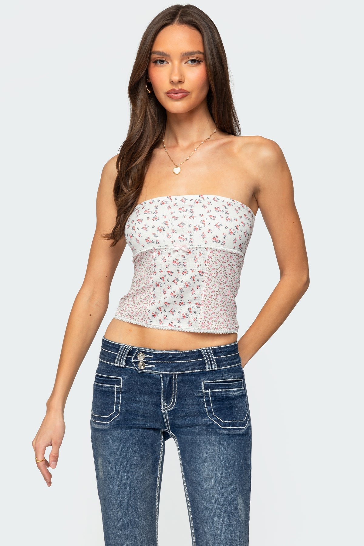 Mixed Floral Pointelle Tube Top