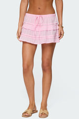 Embroidered Cotton Ruffle Mini Skirt
