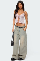 Backless Satin Effect Polka Dot Top