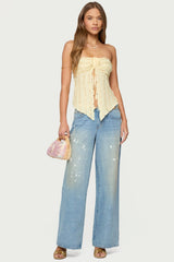 Textured Ruffle Split Front Strapless Top