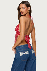 Polka Dot Backless Chiffon Top