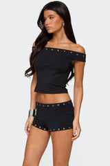 Neriah Grommet Off Shoulder Top