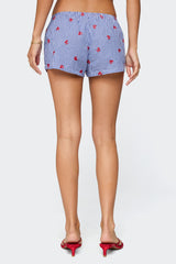 Cherry Embroidered Gingham Boxer Shorts