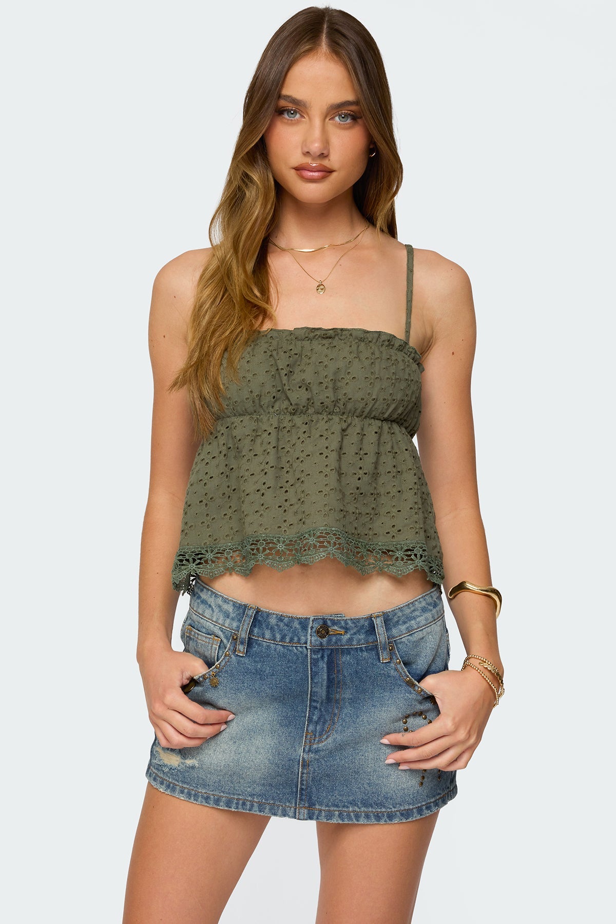 Orian Eyelet Babydoll Tank Top