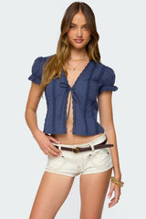 Cotton Lacey Tie Front Top