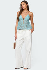 Sheer Crochet Babydoll Halter Top