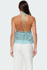 Sheer Crochet Babydoll Halter Top