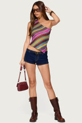 Ruelle Embroidered Asymmetric Knit Top