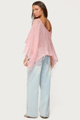 Sequin Fringe Knit Poncho