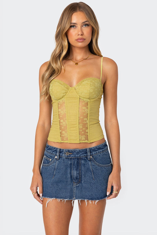 Avena Linen Look Lacey Corset