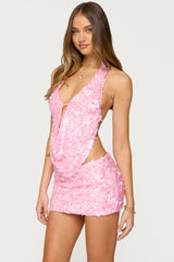 Lita Sequin Backless Cowl Neck Top