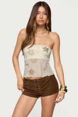 Astra Beaded Sheer Strapless Top