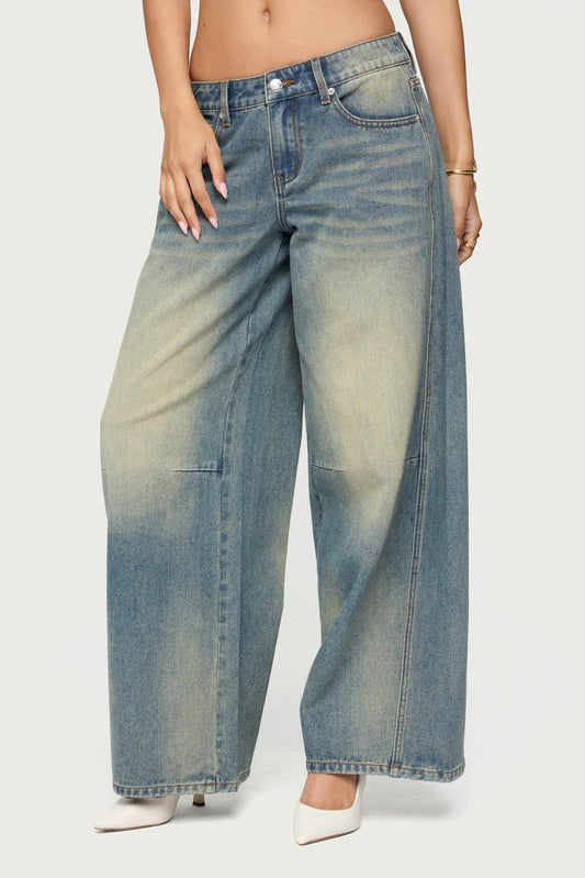 Washed Low Rise Baggy Jeans