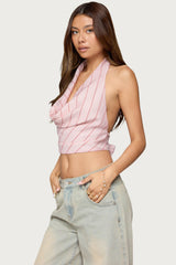 Stripey Metallic Cowl Neck Halter Top