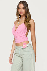 Beaded Deep Cowl Neck Backless Top