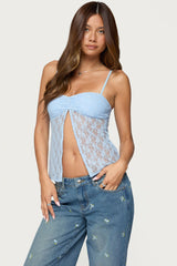 Priya Sheer Lace Split Front Top