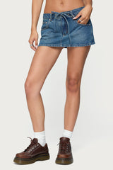 Ziggie Tie Front Denim Mini Skort