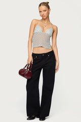 Polka Dot Backless Chiffon Top