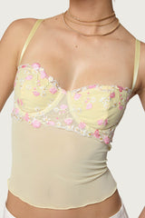 Embroidered Floral Sheer Bra Top