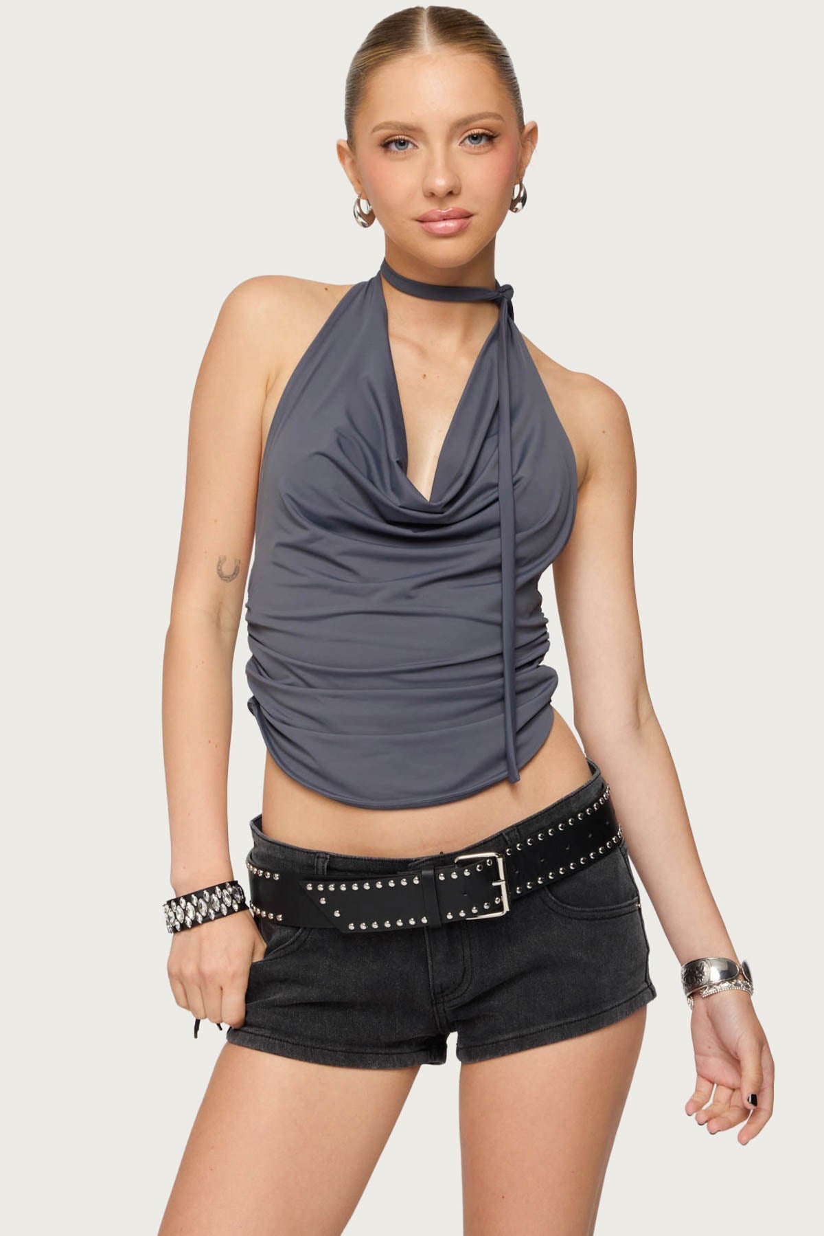 Two Piece Cowl Neck Scarf Halter Top