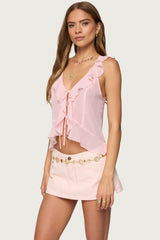 Roxan Ruffle Chiffon Tie Front Top