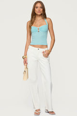 Lovina Textured Striped Halter Top