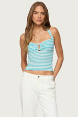 Lovina Textured Striped Halter Top