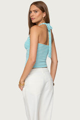 Lovina Textured Striped Halter Top