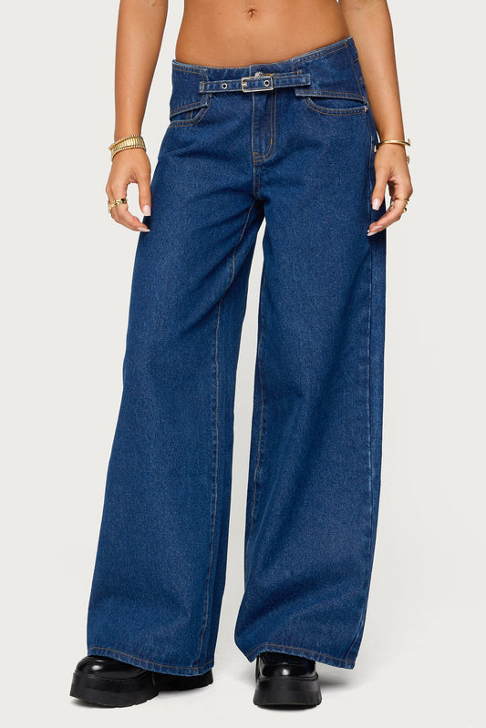Edie Belt Detail Low Rise Jeans