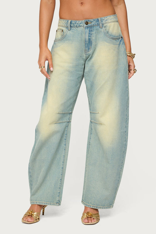 Cayden Low Rise Washed Barrel Jeans