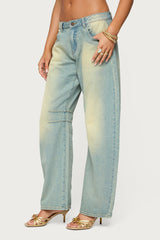 Cayden Low Rise Washed Barrel Jeans