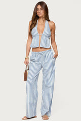 Macey Striped Split Front Backless Top