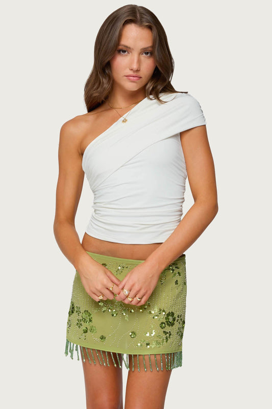 Fold Over Ruched One Shoulder Top