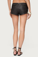 Lace Up Faux Leather Micro Shorts