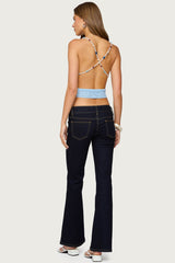 Beaded Deep Cowl Neck Backless Top