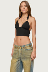 Aiva Backless Plunge Neck Halter Top