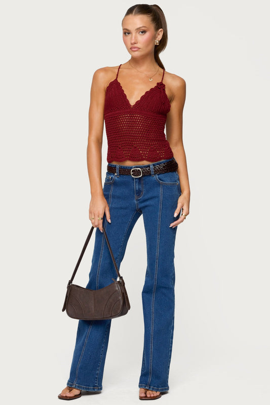 Delila Crochet V Neck Top